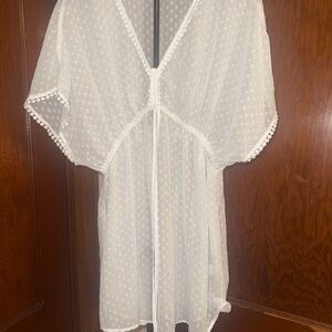 Daniel Rainn Swiss Dot Boho Blouse | White Sheer Top | Bell Sleeves - Large